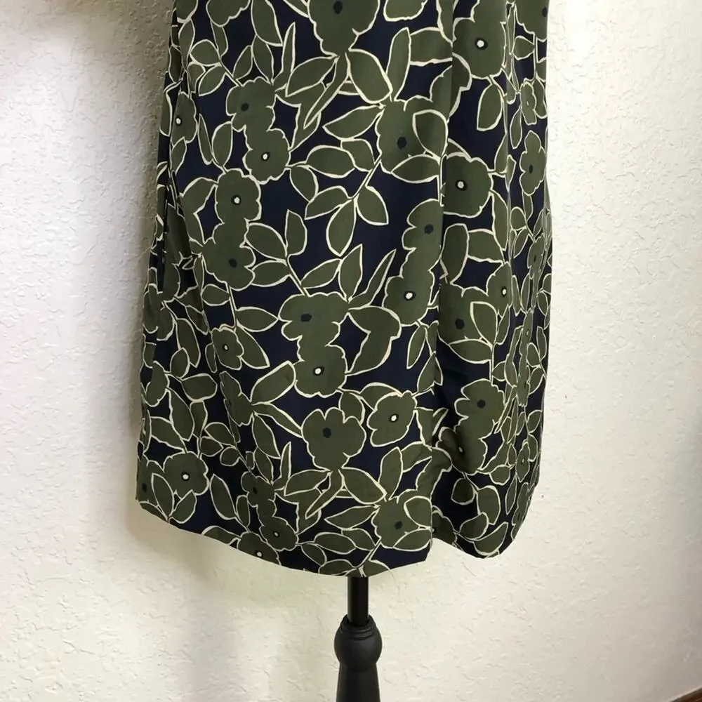 Banana Republic olive green navy blue floral v neck shift dress size 6
